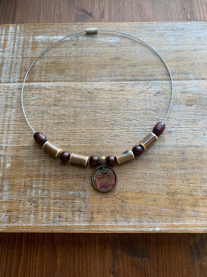 Dead Kids Can’t Read Pendant Necklace Beaded Bronze Tone Gun Control Necklace