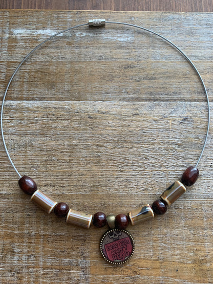 Dead Kids Can’t Read Pendant Necklace Beaded Bronze Tone Gun Control Necklace