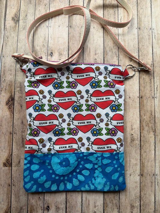 Fuck Ice Tattoo Heart Colorful Crossbody Purse Lightweight Cotton Pouch Bag