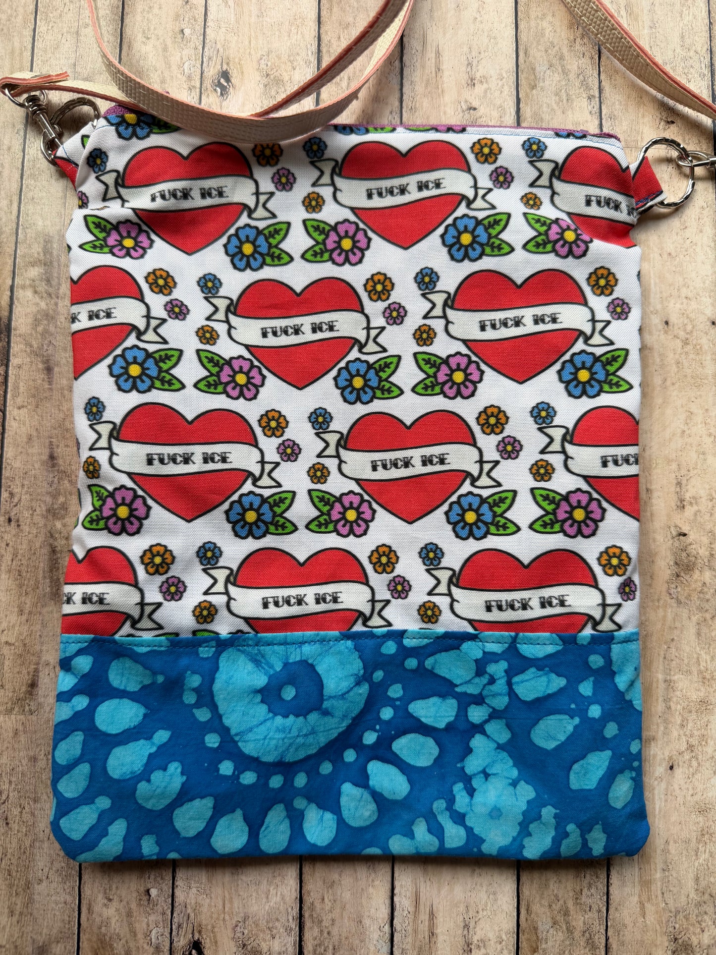 Fuck Ice Tattoo Heart Colorful Crossbody Purse Lightweight Cotton Pouch Bag