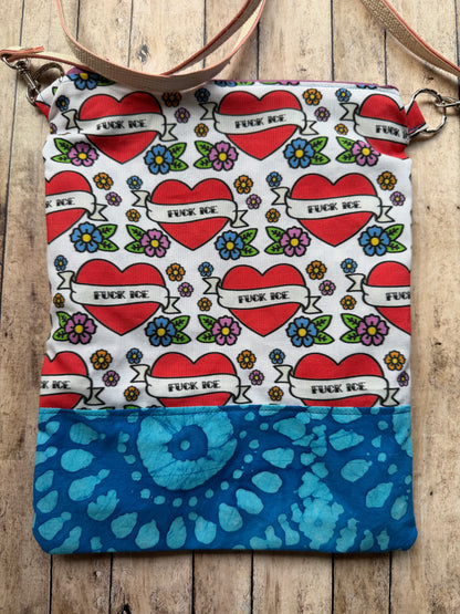 Fuck Ice Tattoo Heart Colorful Crossbody Purse Lightweight Cotton Pouch Bag