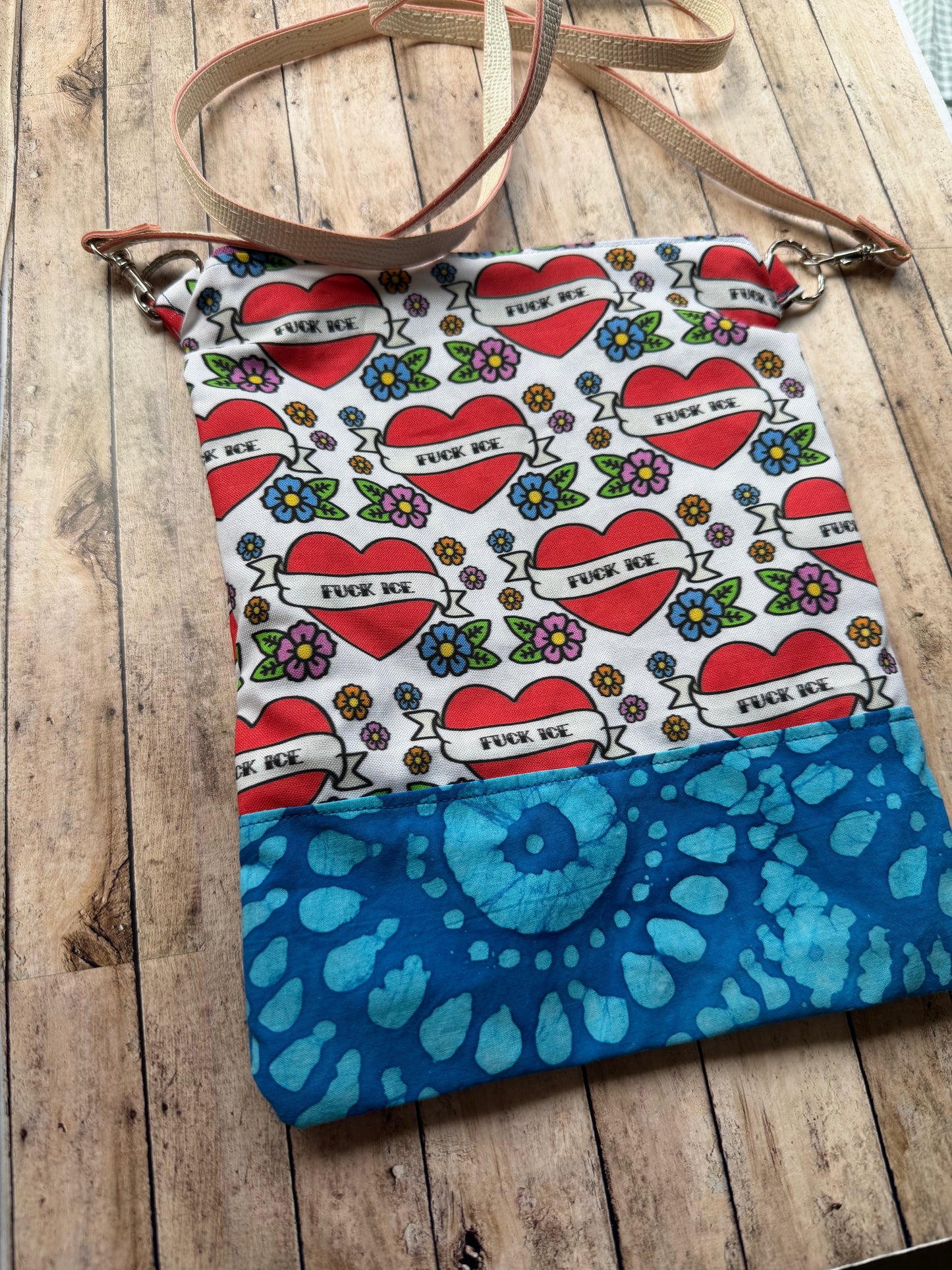 Fuck Ice Tattoo Heart Colorful Crossbody Purse Lightweight Cotton Pouch Bag
