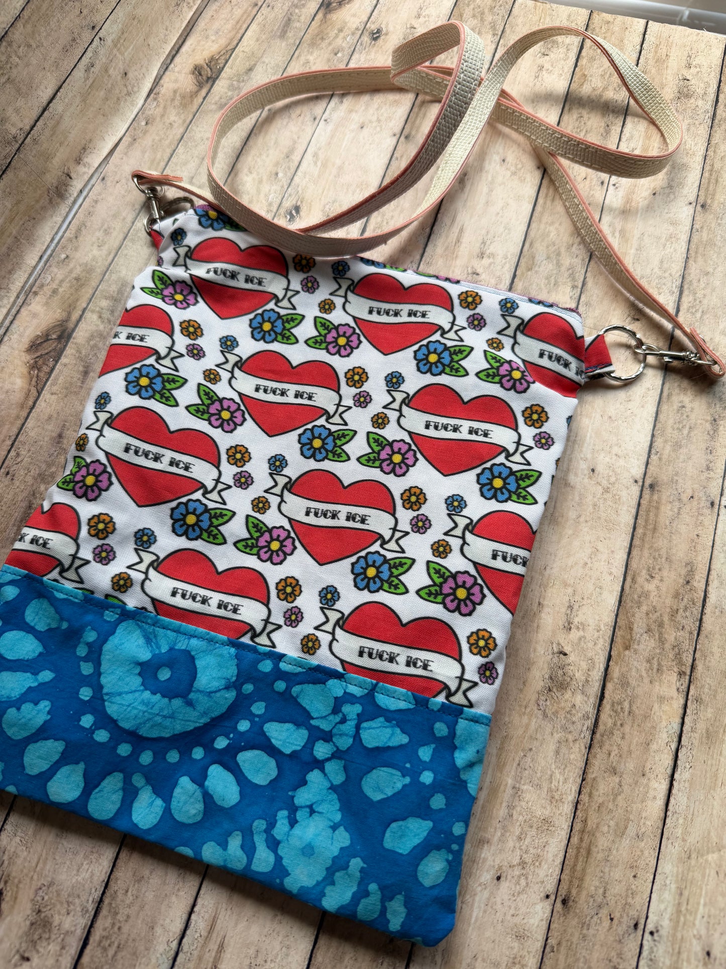 Fuck Ice Tattoo Heart Colorful Crossbody Purse Lightweight Cotton Pouch Bag