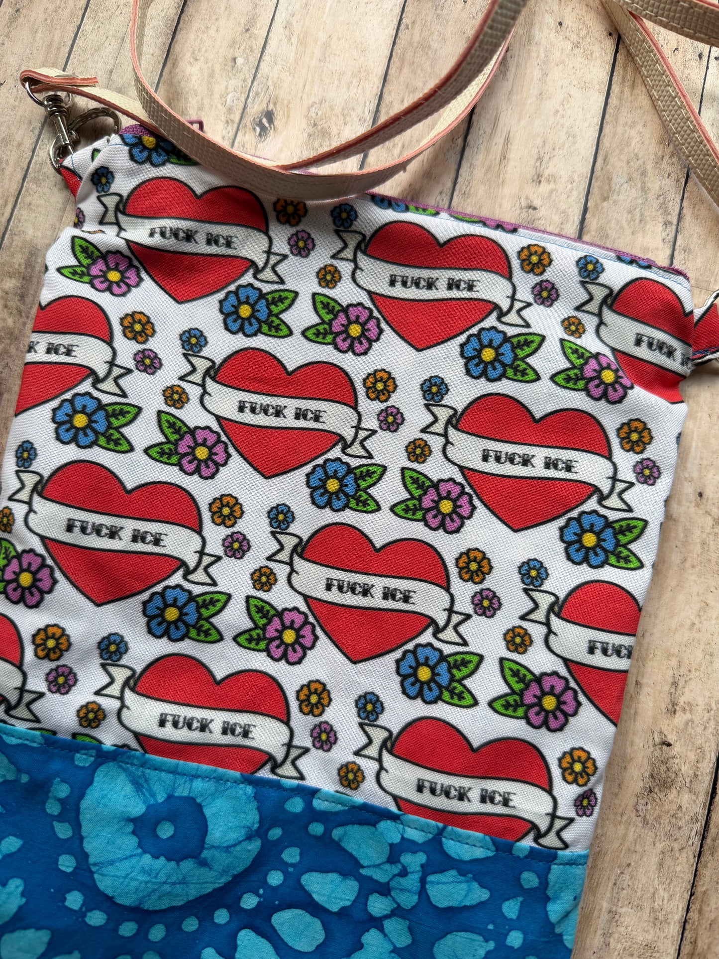 Fuck Ice Tattoo Heart Colorful Crossbody Purse Lightweight Cotton Pouch Bag