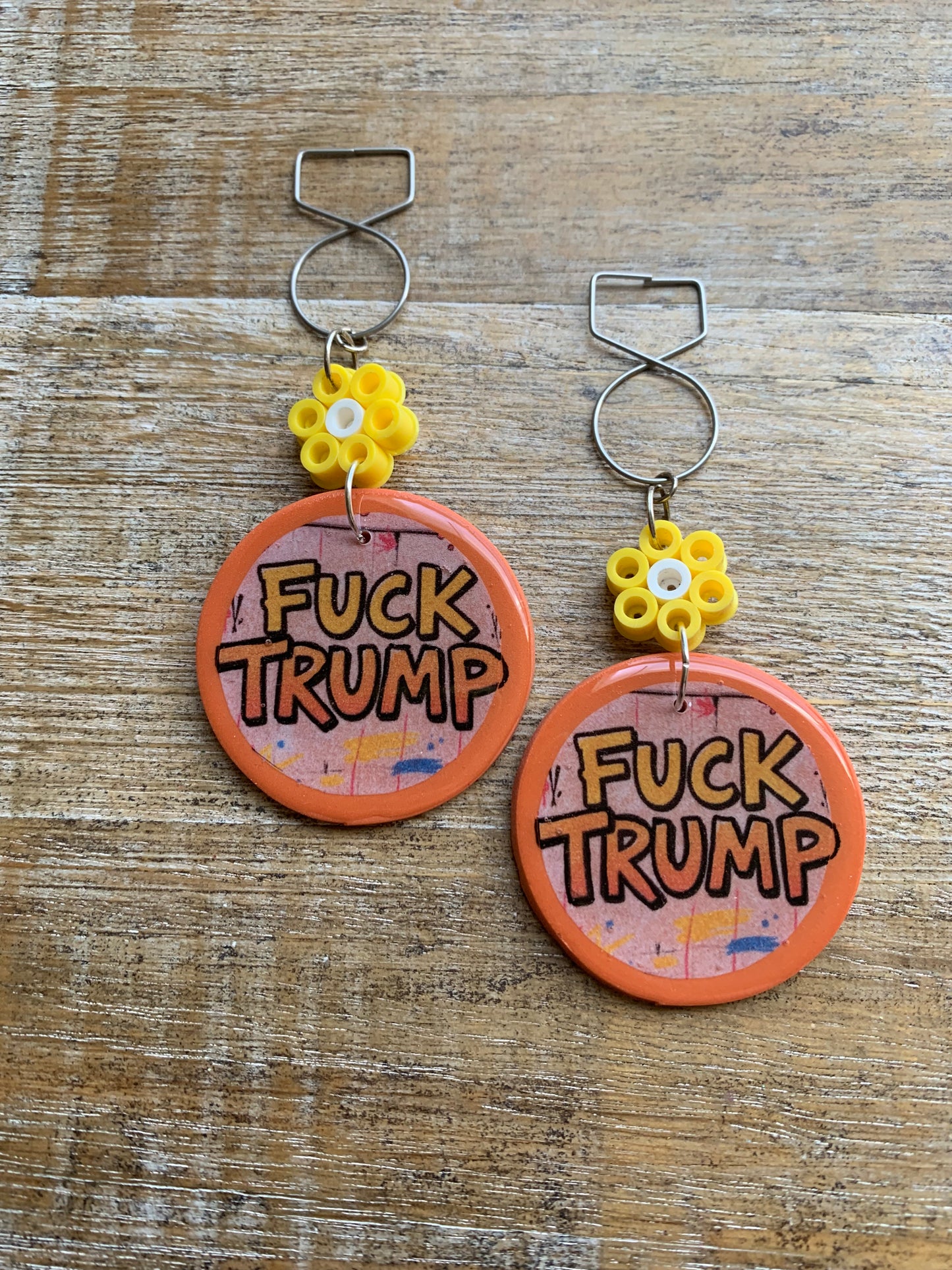 Fuck Trump Clay Protest Activist Tunnel Gauge Earrings Liberal Clip On Earrings Punk Graffiti Daisy FDT Earrings