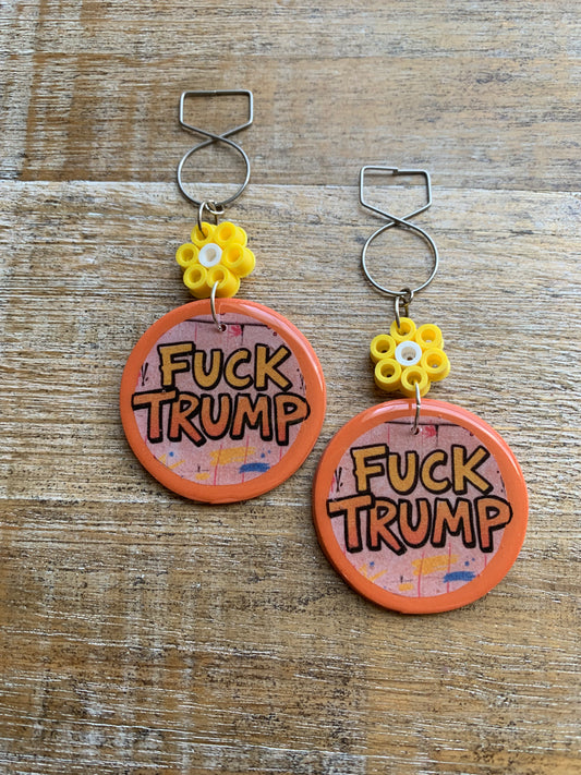 Fuck Trump Clay Protest Activist Tunnel Gauge Earrings Liberal Clip On Earrings Punk Graffiti Daisy FDT Earrings