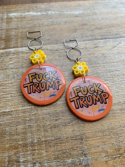 Fuck Trump Clay Protest Activist Tunnel Gauge Earrings Liberal Clip On Earrings Punk Graffiti Daisy FDT Earrings
