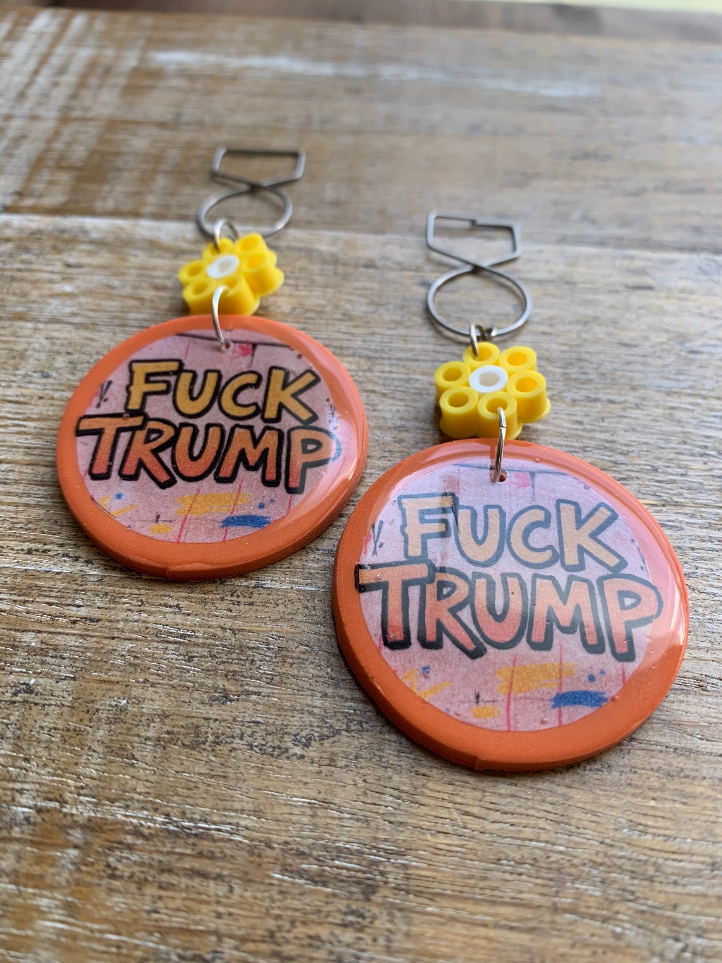 Fuck Trump Clay Protest Activist Tunnel Gauge Earrings Liberal Clip On Earrings Punk Graffiti Daisy FDT Earrings