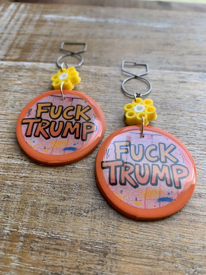 Fuck Trump Clay Protest Activist Tunnel Gauge Earrings Liberal Clip On Earrings Punk Graffiti Daisy FDT Earrings