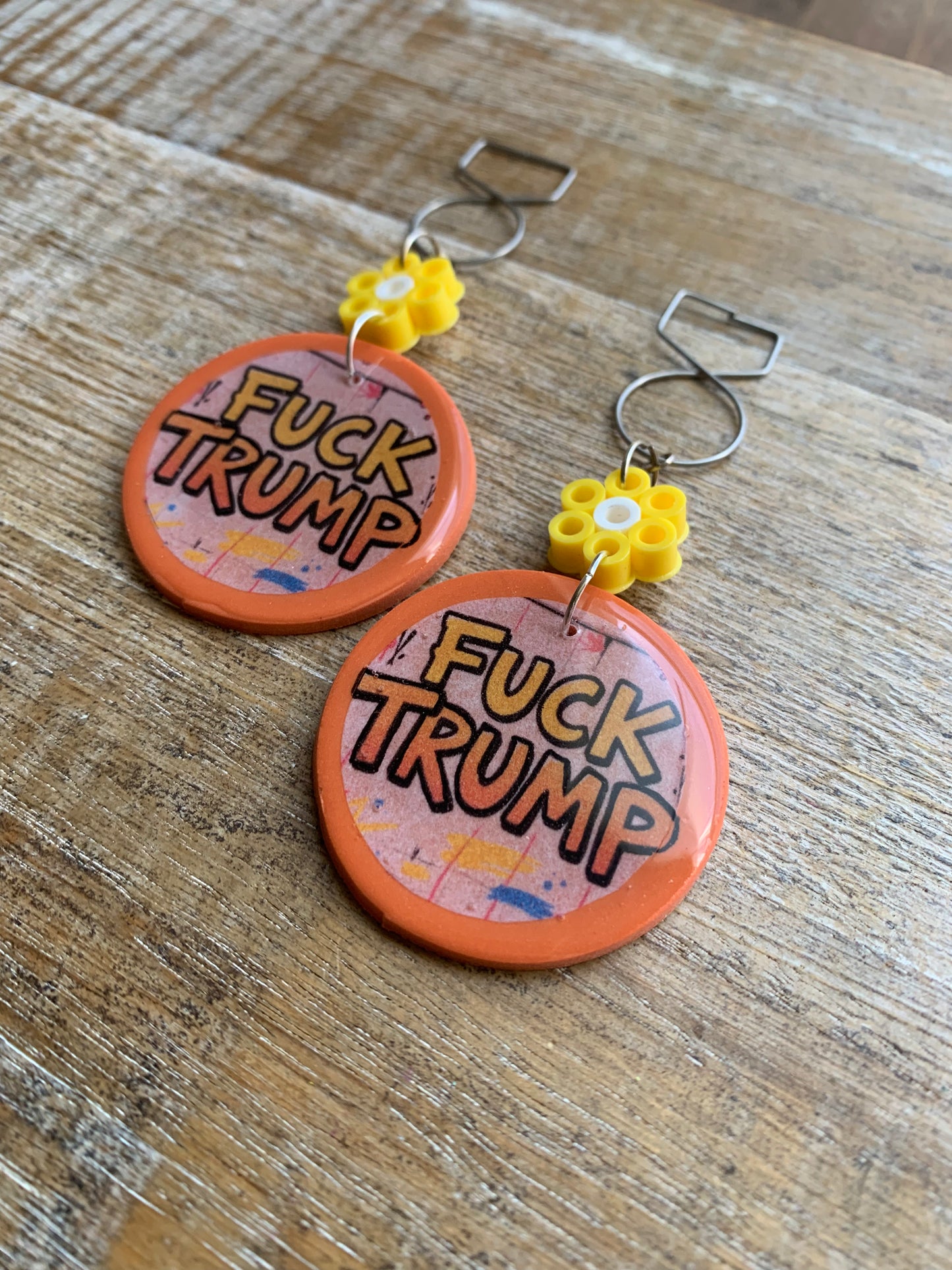 Fuck Trump Clay Protest Activist Tunnel Gauge Earrings Liberal Clip On Earrings Punk Graffiti Daisy FDT Earrings