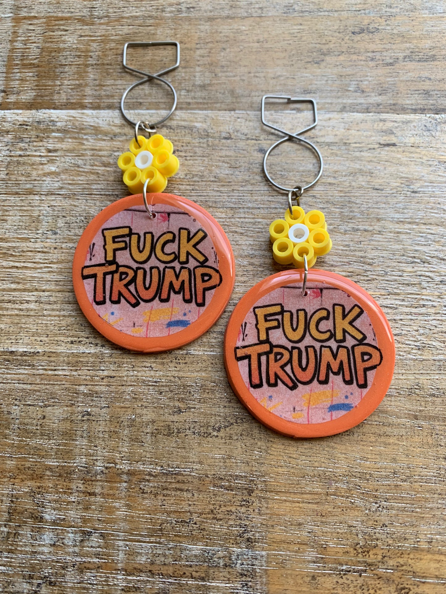 Fuck Trump Clay Protest Activist Tunnel Gauge Earrings Liberal Clip On Earrings Punk Graffiti Daisy FDT Earrings