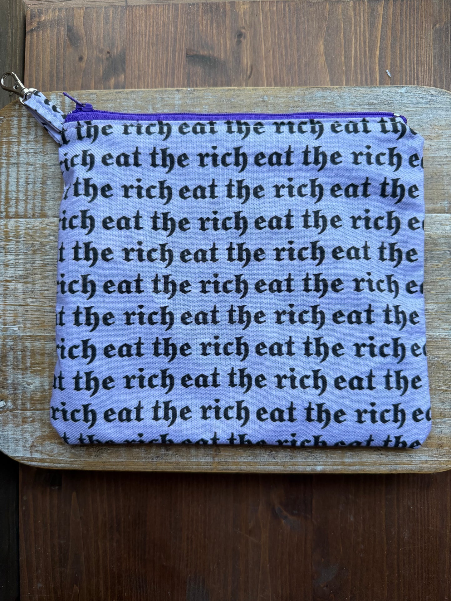 Eat The Rich Lavender Purple Makeup Cosmetic Bag Zipper Pouch