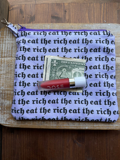Eat The Rich Lavender Purple Makeup Cosmetic Bag Zipper Pouch