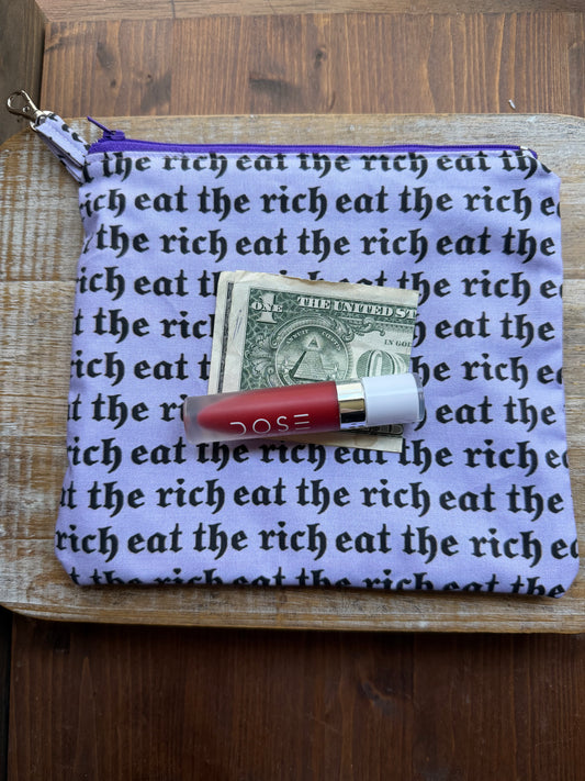 Eat The Rich Lavender Purple Makeup Cosmetic Bag Zipper Pouch