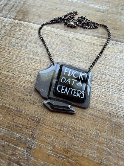 Fuck Data Centers Gothic Retro Computer Necklace with Gun Metal Tone Chain