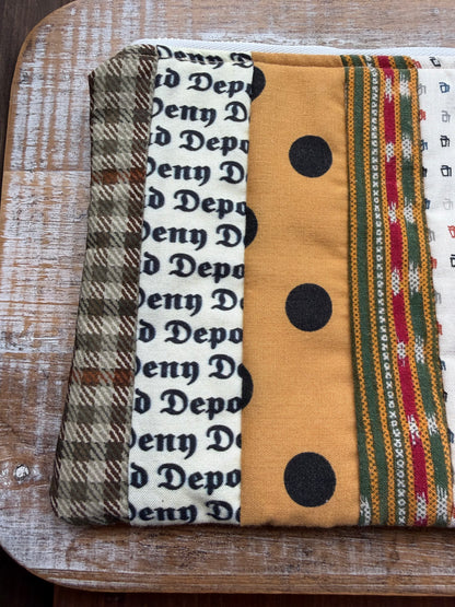 Patchwork Striped Brown Deny Defend Depose Makeup Cosmetic Bag Zipper Pouch