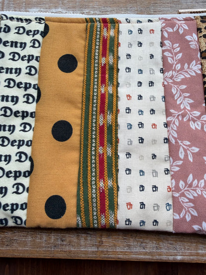 Patchwork Striped Brown Deny Defend Depose Makeup Cosmetic Bag Zipper Pouch