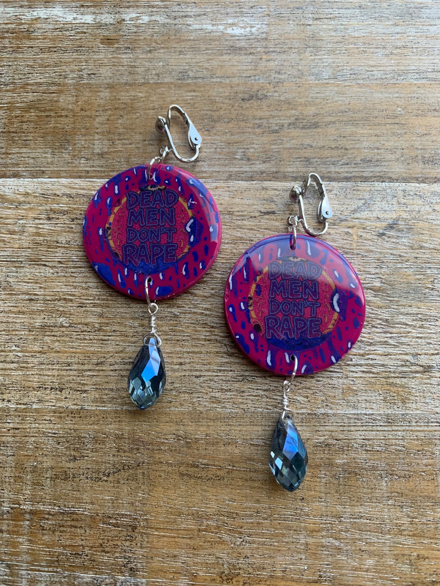 Dead Men Don’t Rape Clip On Earrings Art Deco Crystal Liberal Tunnel Gauge Earrings