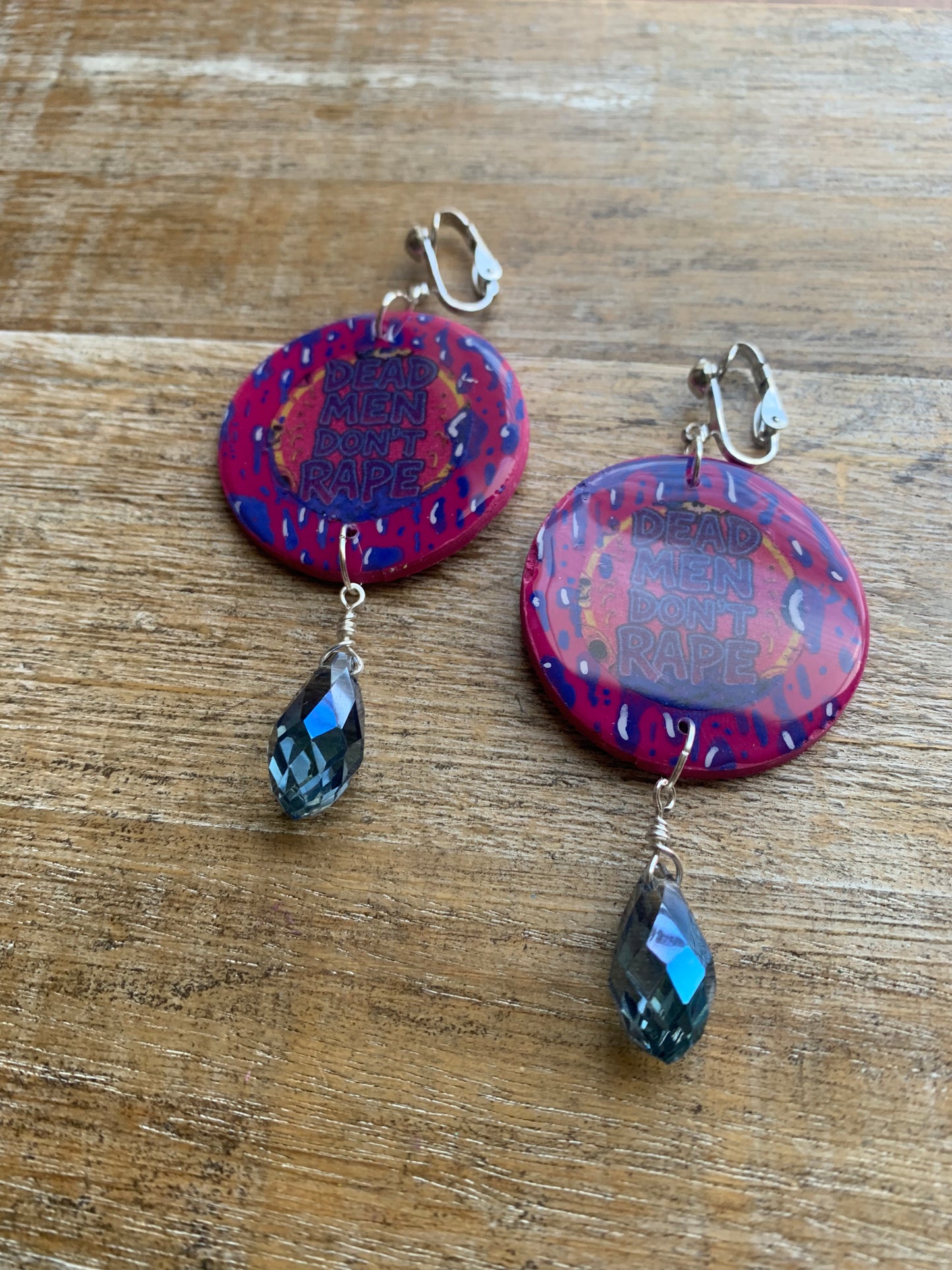 Dead Men Don’t Rape Clip On Earrings Art Deco Crystal Liberal Tunnel Gauge Earrings