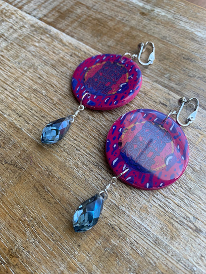 Dead Men Don’t Rape Clip On Earrings Art Deco Crystal Liberal Tunnel Gauge Earrings
