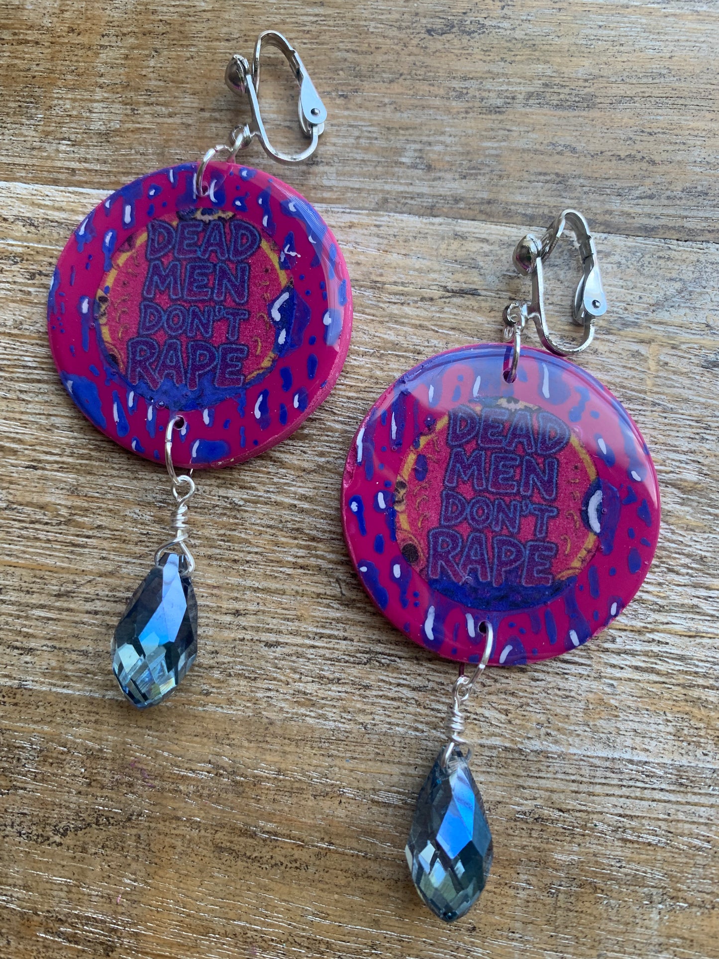 Dead Men Don’t Rape Clip On Earrings Art Deco Crystal Liberal Tunnel Gauge Earrings