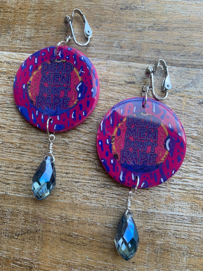 Dead Men Don’t Rape Clip On Earrings Art Deco Crystal Liberal Tunnel Gauge Earrings