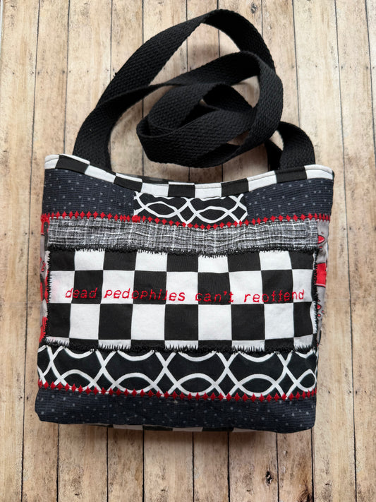 Dead Pedophiles Can’t Reoffend Patchwork Gothic Tote Shoulder Bag
