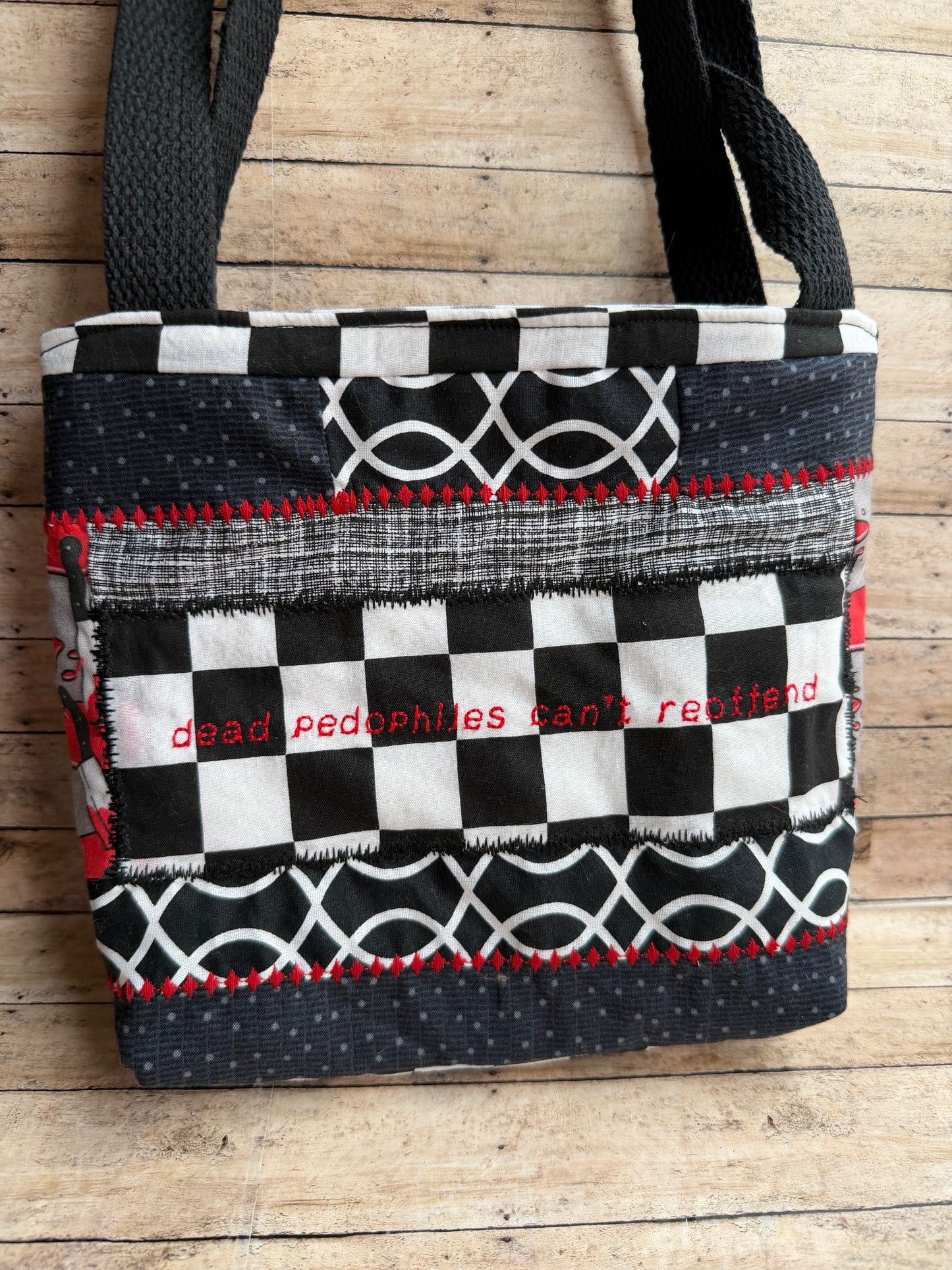 Dead Pedophiles Can’t Reoffend Patchwork Gothic Tote Shoulder Bag