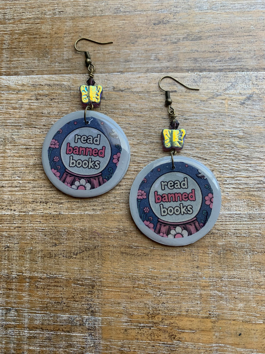 Read Banned Books Earrings Books Liberal Democrat Activist Earrings Statement Protest Clip On Earrings Gauges