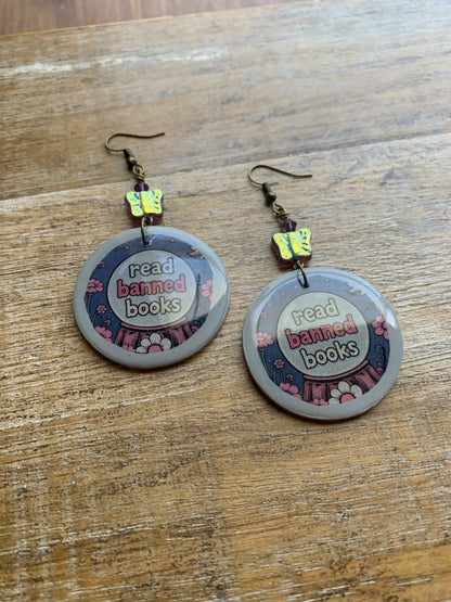 Read Banned Books Earrings Books Liberal Democrat Activist Earrings Statement Protest Clip On Earrings Gauges