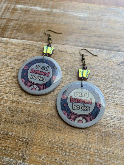 Read Banned Books Earrings Books Liberal Democrat Activist Earrings Statement Protest Clip On Earrings Gauges