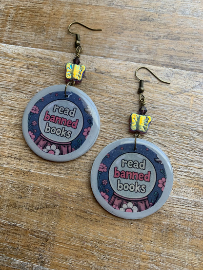 Read Banned Books Earrings Books Liberal Democrat Activist Earrings Statement Protest Clip On Earrings Gauges