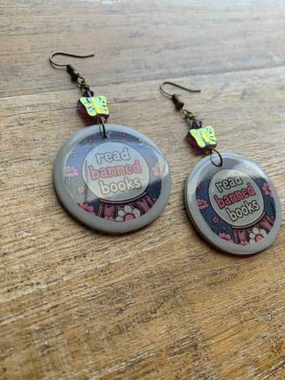 Read Banned Books Earrings Books Liberal Democrat Activist Earrings Statement Protest Clip On Earrings Gauges