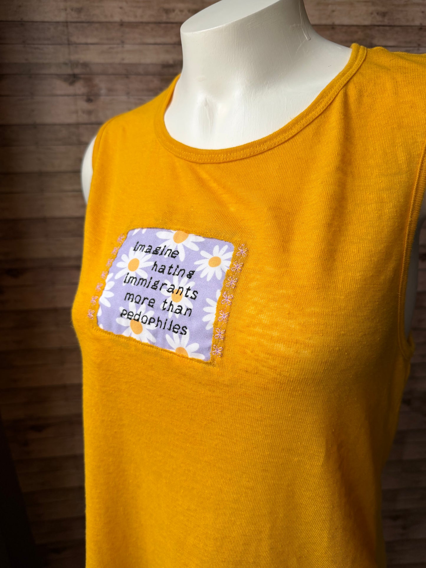 Imagine Hating Immigrants More Than Pedophiles Reclaimed Upcycled Tank Top Sleeveless Shirt Size S Womens