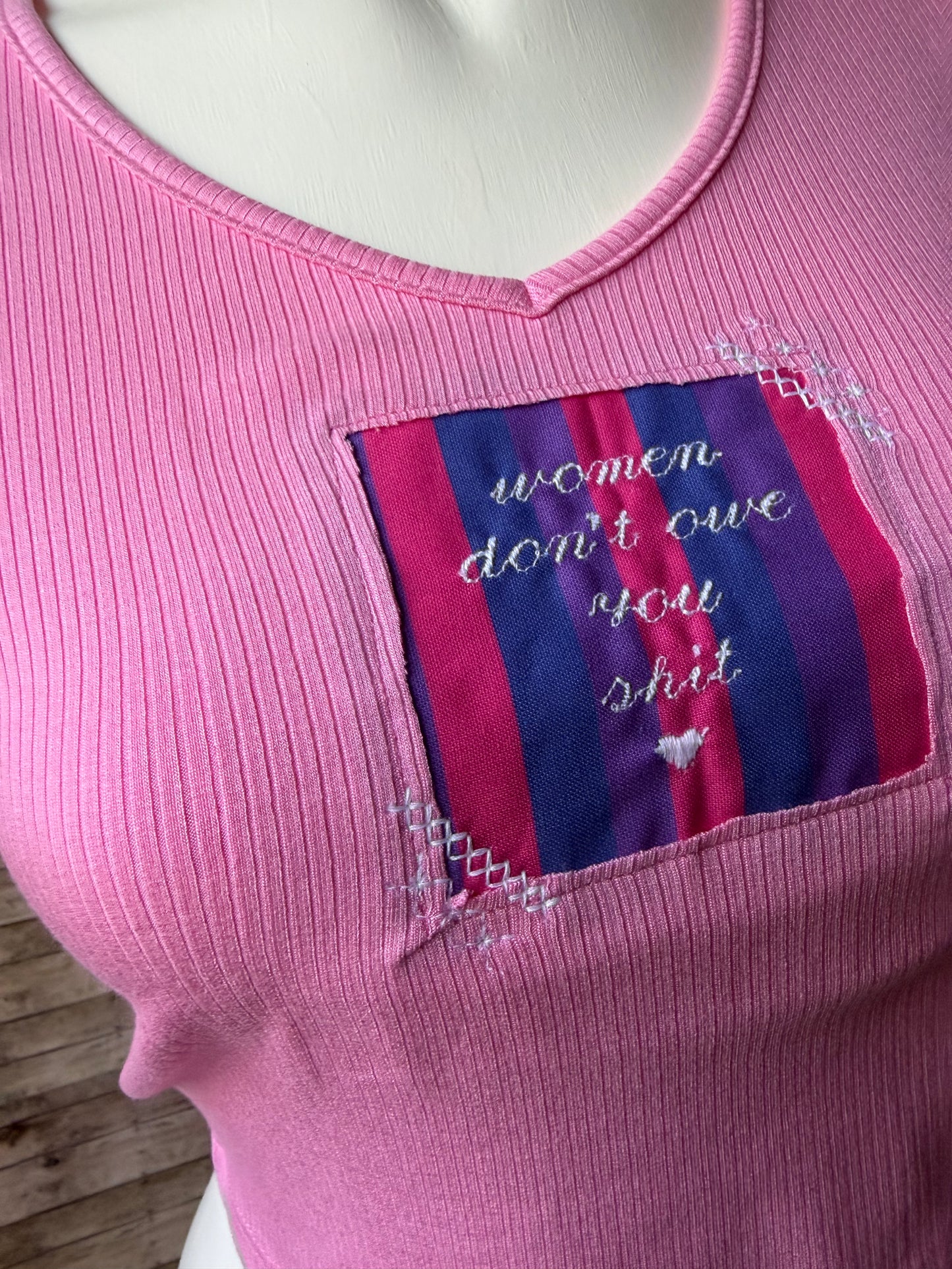 Women Don’t Owe You Shit Reclaimed Upcycled Crop Top Shirt Size S Womens