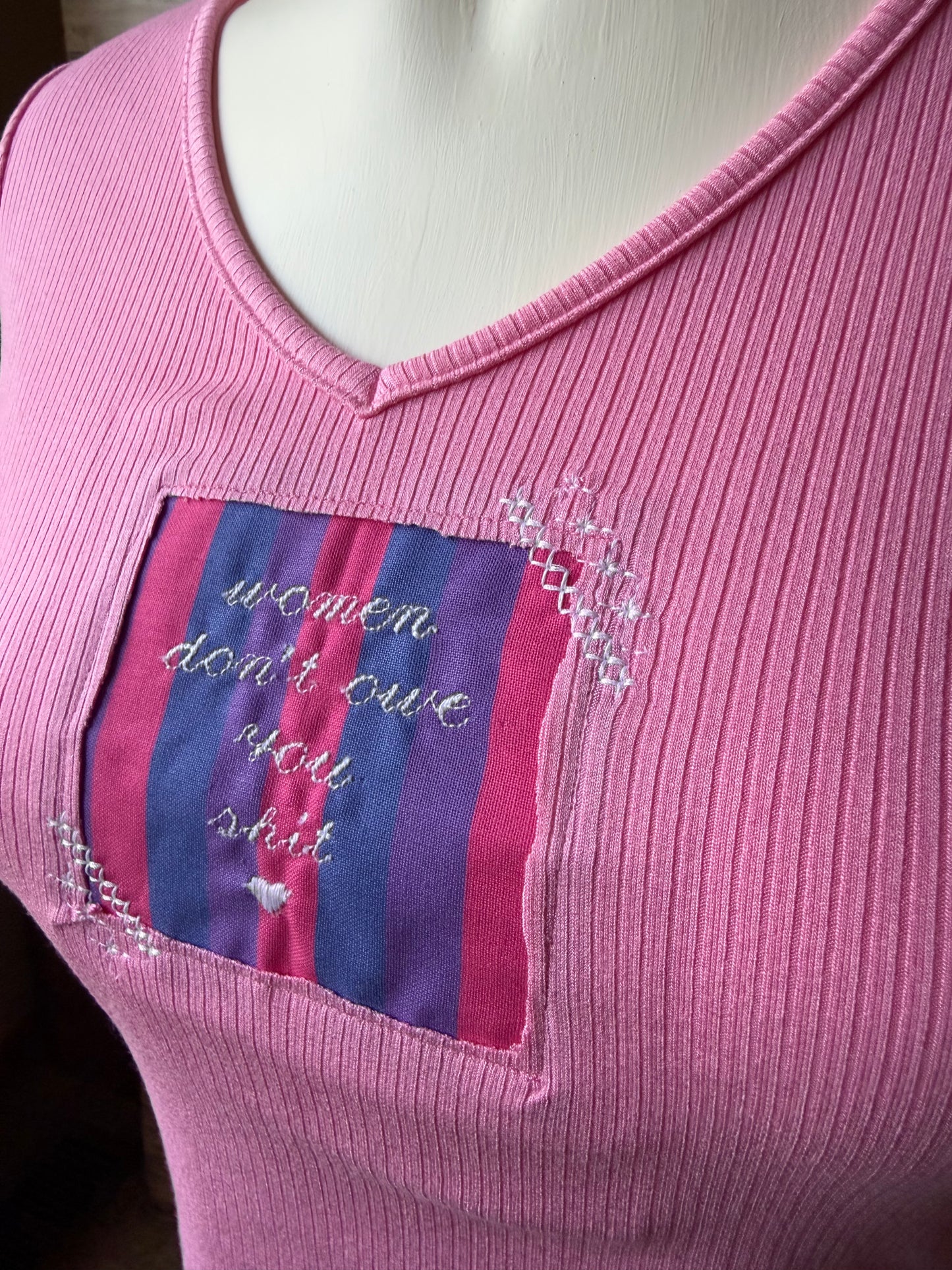 Women Don’t Owe You Shit Reclaimed Upcycled Crop Top Shirt Size S Womens