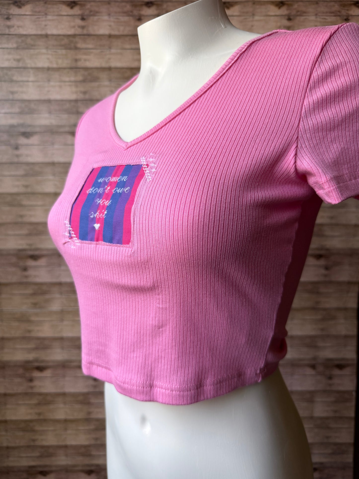 Women Don’t Owe You Shit Reclaimed Upcycled Crop Top Shirt Size S Womens