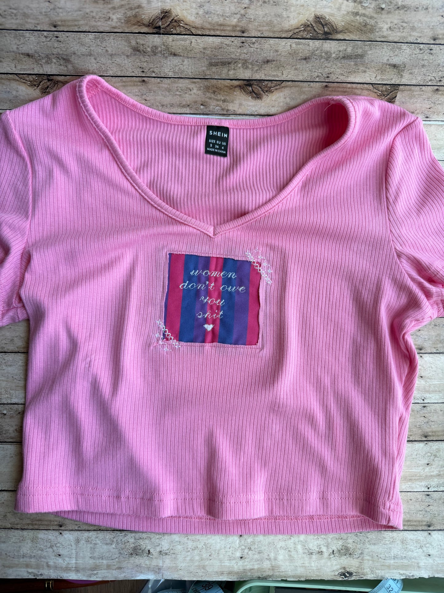 Women Don’t Owe You Shit Reclaimed Upcycled Crop Top Shirt Size S Womens