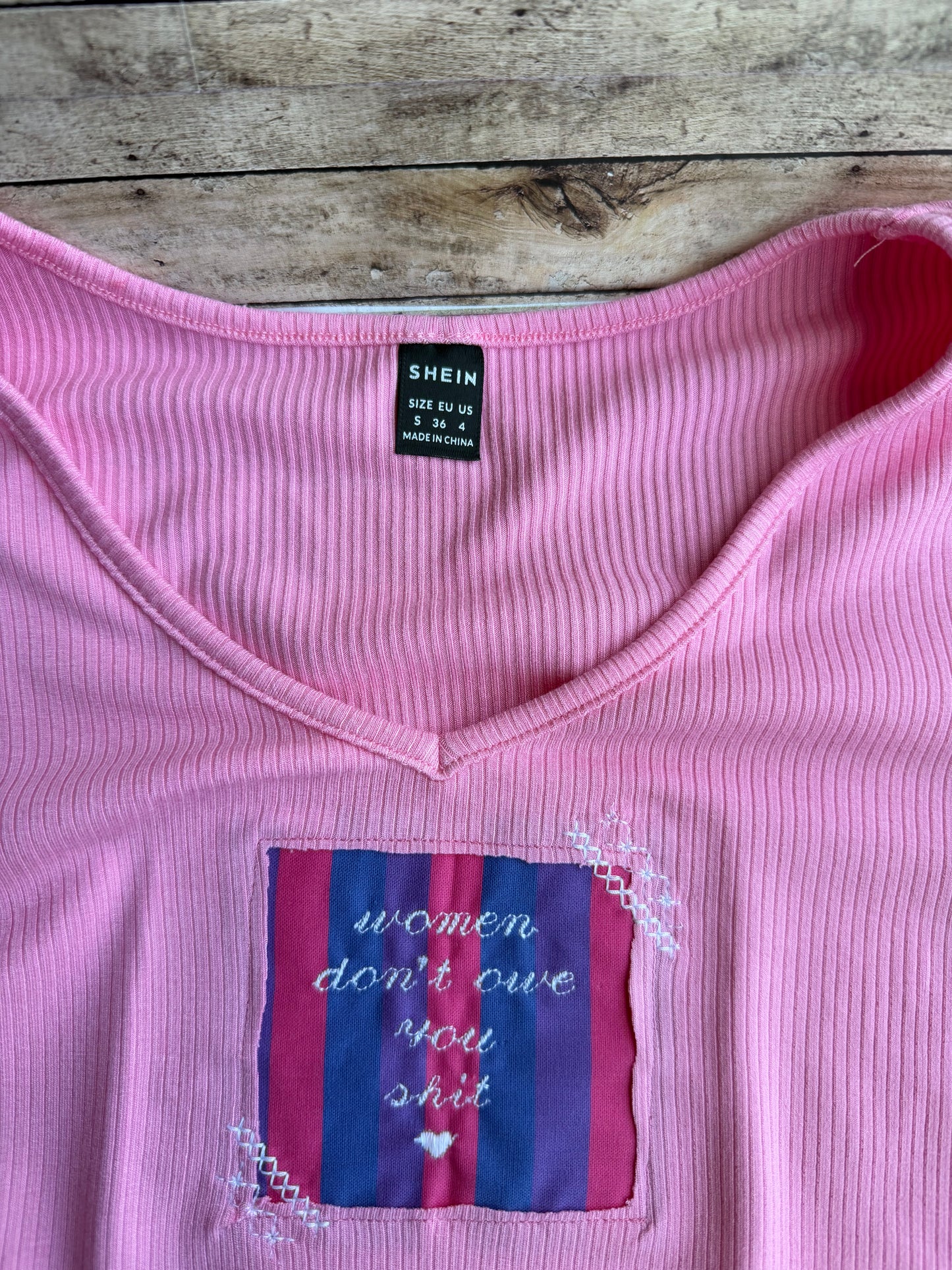 Women Don’t Owe You Shit Reclaimed Upcycled Crop Top Shirt Size S Womens