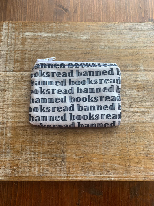 Read Banned Books White & Black Anti Fascist Coin Purse Zipper Bag