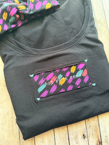 Hot Girls Read Reclaimed Upcycled T Shirt Size M with Matching Twist Headband Womens Bundle