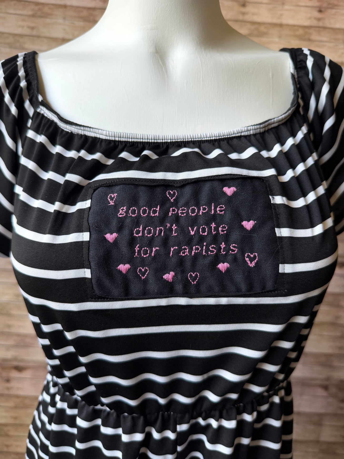 Good People Don’t Vote for Rapists Reclaimed Upcycled Romper Jumpsuit Shorts Size M Womens