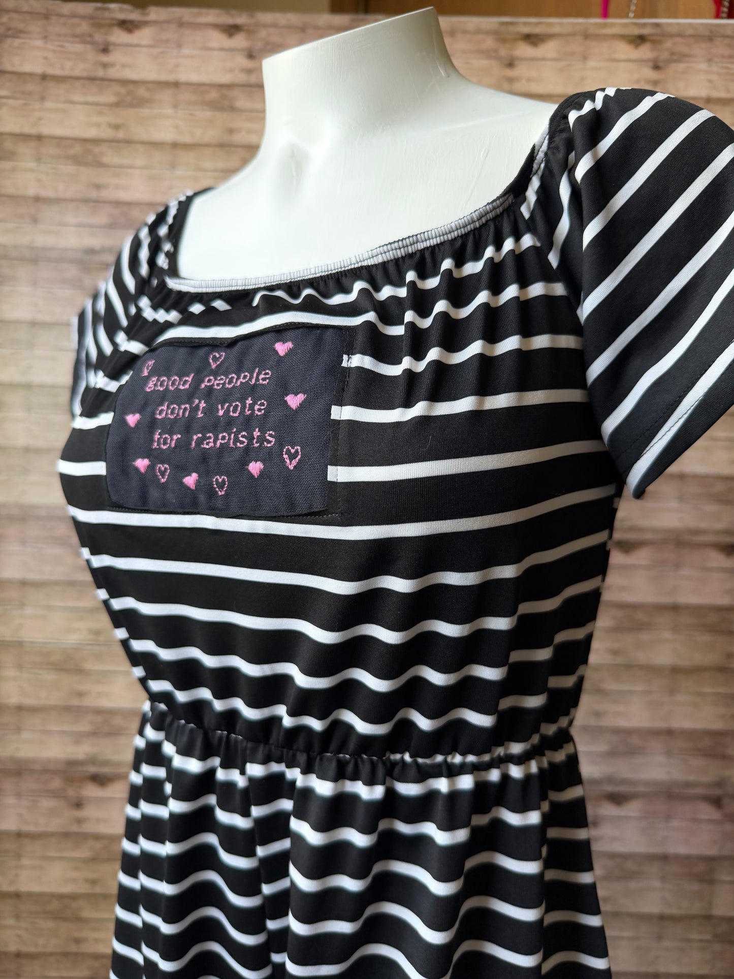 Good People Don’t Vote for Rapists Reclaimed Upcycled Romper Jumpsuit Shorts Size M Womens