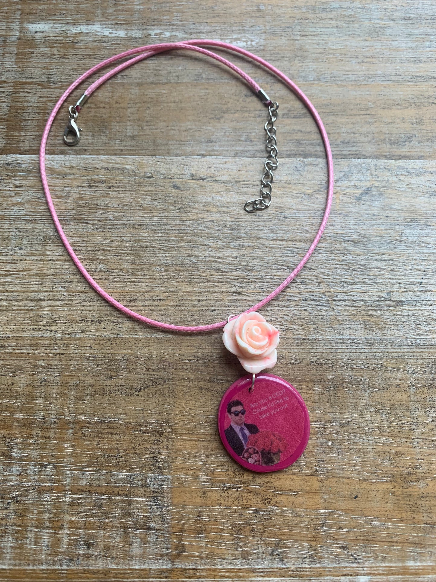 Are You a CEO Luigi Pink Rose Valentines Clay Necklace