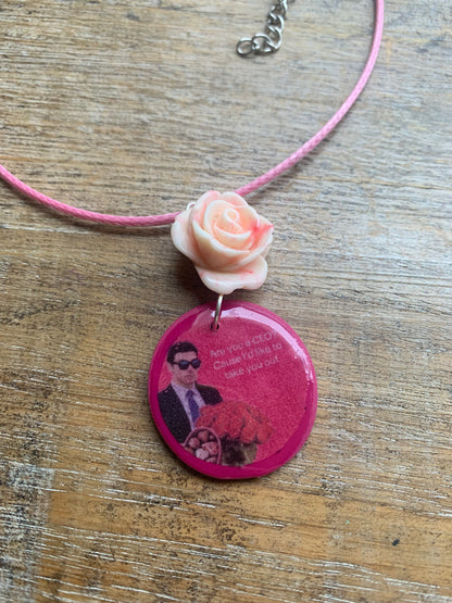 Are You a CEO Luigi Pink Rose Valentines Clay Necklace