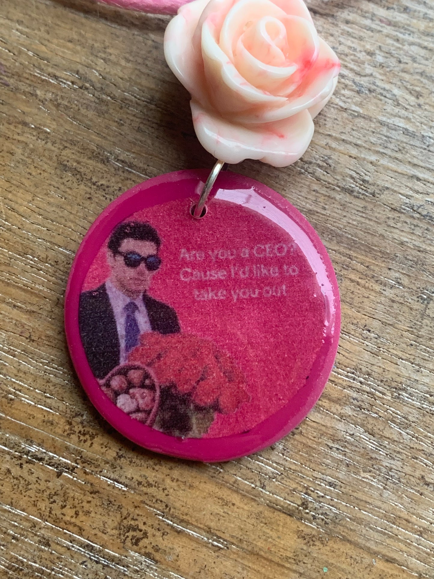 Are You a CEO Luigi Pink Rose Valentines Clay Necklace