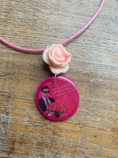 Are You a CEO Luigi Pink Rose Valentines Clay Necklace
