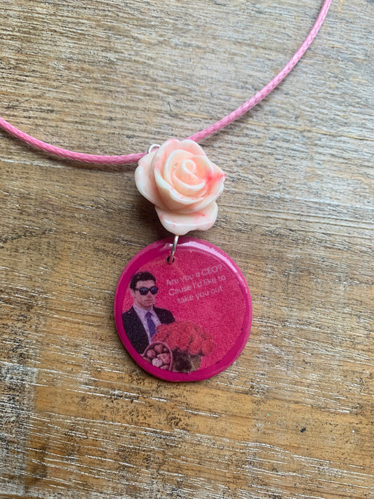 Are You a CEO Luigi Pink Rose Valentines Clay Necklace