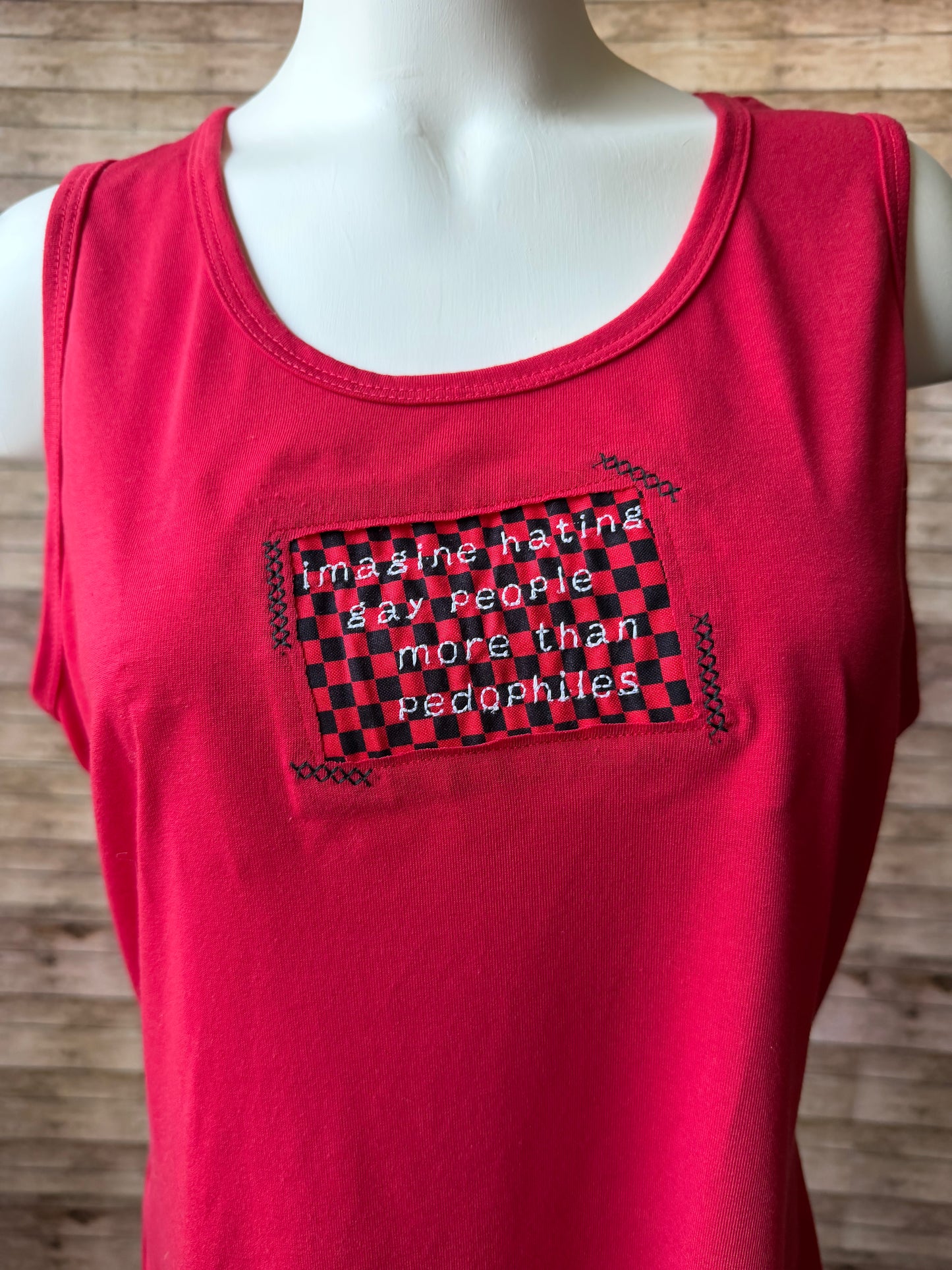 Imagine Hating Gay People More Than Pedophiles Reclaimed Upcycled Tank Top Sleeveless Shirt Size XL Womens