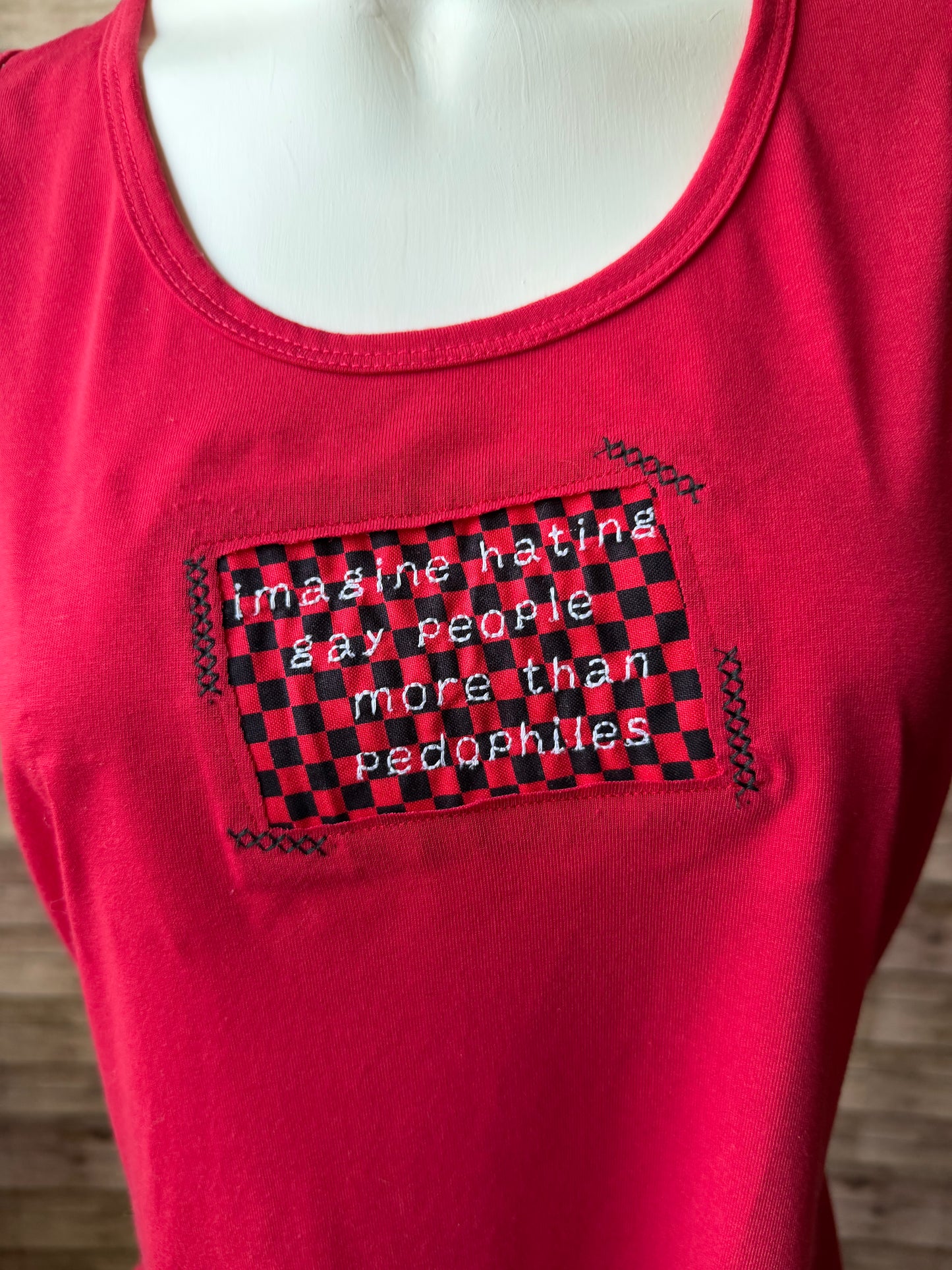 Imagine Hating Gay People More Than Pedophiles Reclaimed Upcycled Tank Top Sleeveless Shirt Size XL Womens